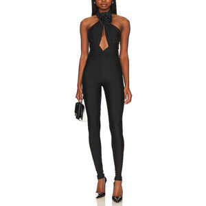 Ronny Kobo 'Abreen' Black Rosette Accent Halterneck  Catsuit Size L